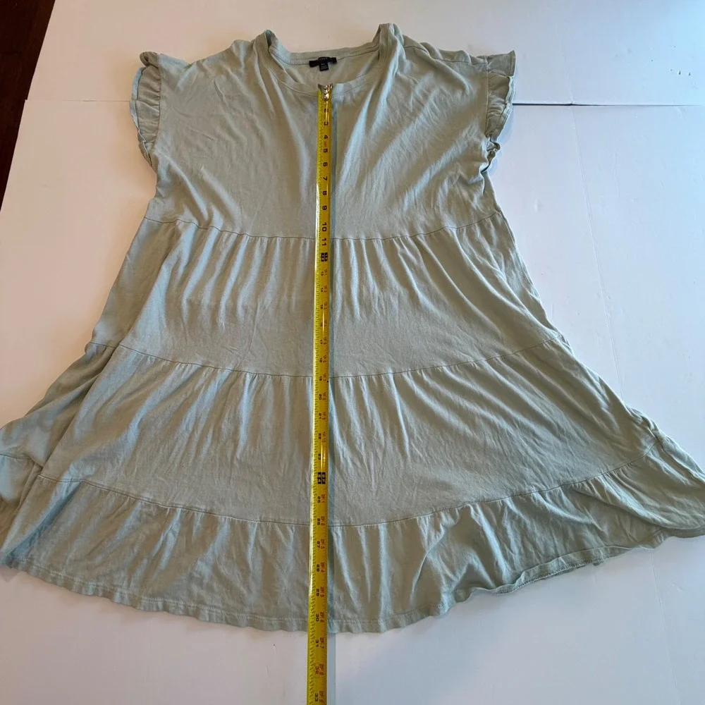 J.Crew Re-Imagined Sage‎ Green Cotton Tiered Ruffle Sleeve Mini Dress Womens XL